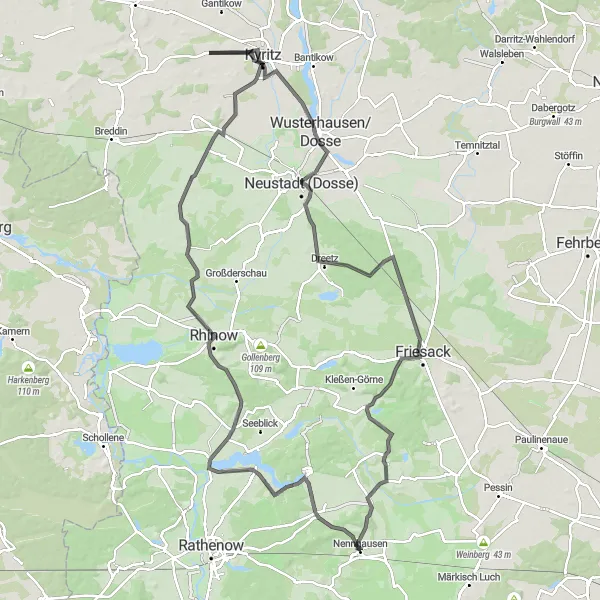 Karten-Miniaturansicht der Radinspiration "Historische Radtour durch Kyritz und Kampehl" in Brandenburg, Germany. Erstellt vom Tarmacs.app-Routenplaner für Radtouren