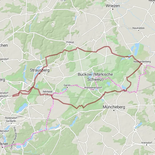 Map miniature of "Gravel Ride to Strausberg and Marienberg" cycling inspiration in Brandenburg, Germany. Generated by Tarmacs.app cycling route planner