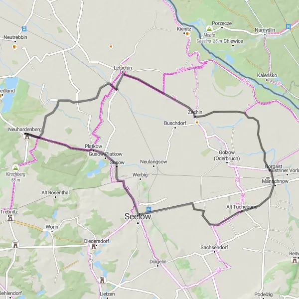 Map miniature of "Cultural Tour of Letschin and Gusow-Platkow" cycling inspiration in Brandenburg, Germany. Generated by Tarmacs.app cycling route planner