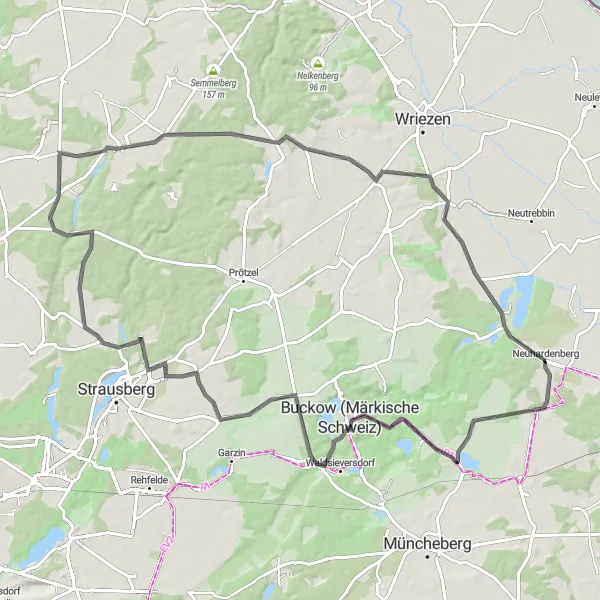 Map miniature of "Neuhardenberg Castle and Surroundings" cycling inspiration in Brandenburg, Germany. Generated by Tarmacs.app cycling route planner