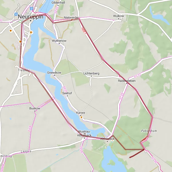 Map miniature of "Ruppiner Lake Circuit" cycling inspiration in Brandenburg, Germany. Generated by Tarmacs.app cycling route planner