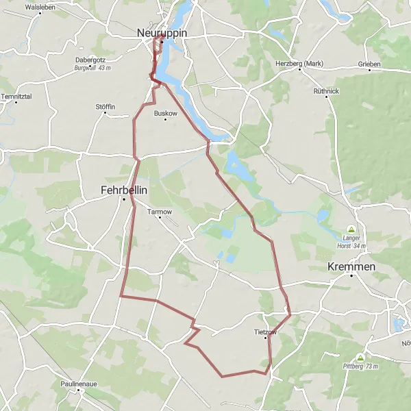 Map miniature of "Fehrbellin Adventure" cycling inspiration in Brandenburg, Germany. Generated by Tarmacs.app cycling route planner
