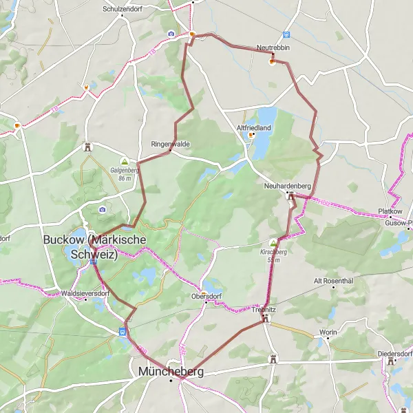 Map miniature of "The Märkische Schweiz Route" cycling inspiration in Brandenburg, Germany. Generated by Tarmacs.app cycling route planner