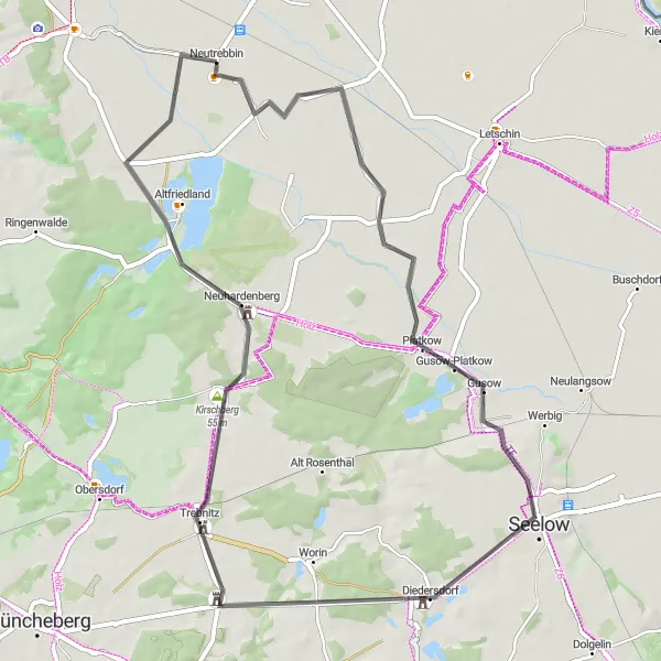 Map miniature of "Seelow Adventure" cycling inspiration in Brandenburg, Germany. Generated by Tarmacs.app cycling route planner