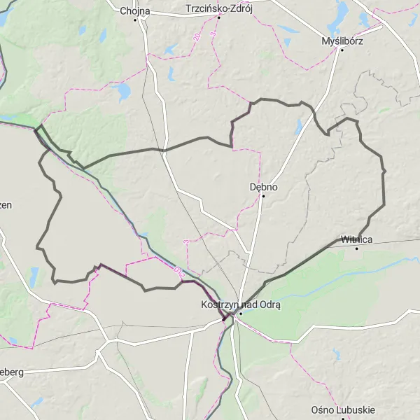 Map miniature of "The Oder-Küstrin Circuit" cycling inspiration in Brandenburg, Germany. Generated by Tarmacs.app cycling route planner