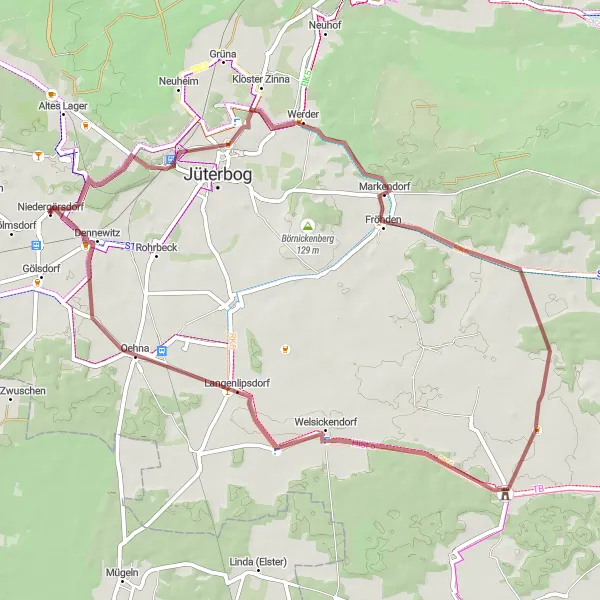 Karten-Miniaturansicht der Radinspiration "Rundweg um Niedergörsdorf" in Brandenburg, Germany. Erstellt vom Tarmacs.app-Routenplaner für Radtouren