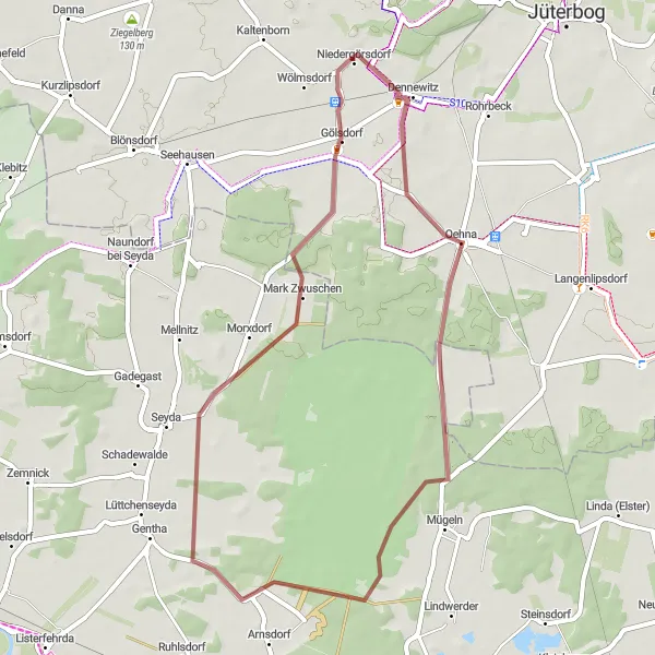 Map miniature of "Gravel Adventure in the Countryside" cycling inspiration in Brandenburg, Germany. Generated by Tarmacs.app cycling route planner