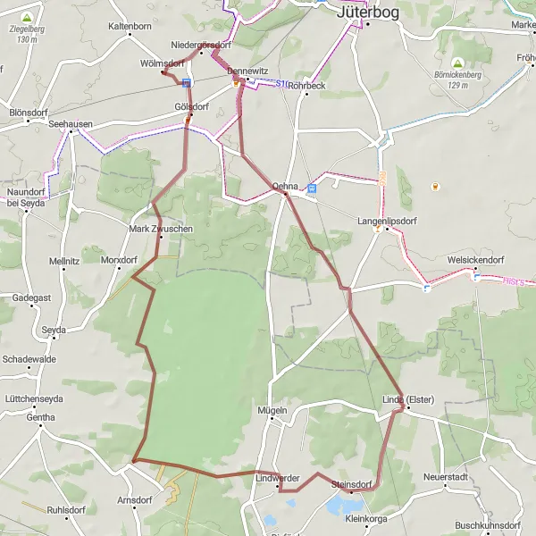 Map miniature of "Gravel Exploration in the Countryside" cycling inspiration in Brandenburg, Germany. Generated by Tarmacs.app cycling route planner