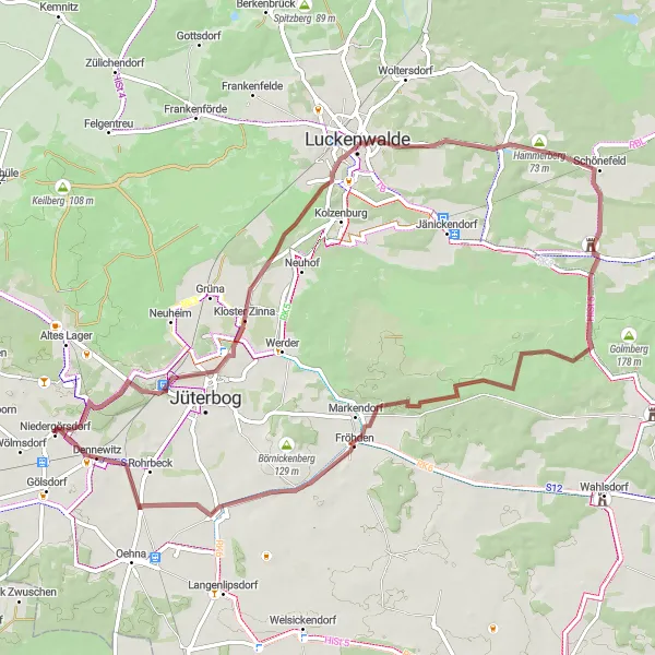 Map miniature of "Serene Gravel Journey through Brandenburg" cycling inspiration in Brandenburg, Germany. Generated by Tarmacs.app cycling route planner