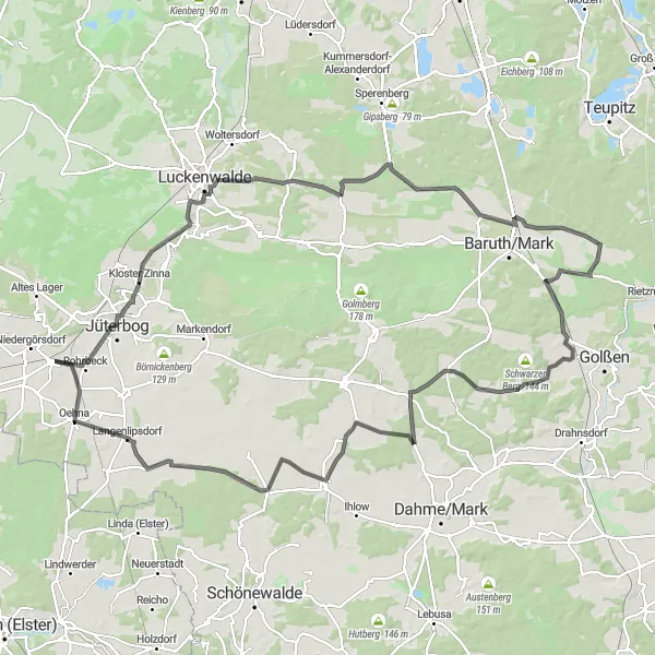 Karten-Miniaturansicht der Radinspiration "Epic Road-Tour nach Oehna" in Brandenburg, Germany. Erstellt vom Tarmacs.app-Routenplaner für Radtouren