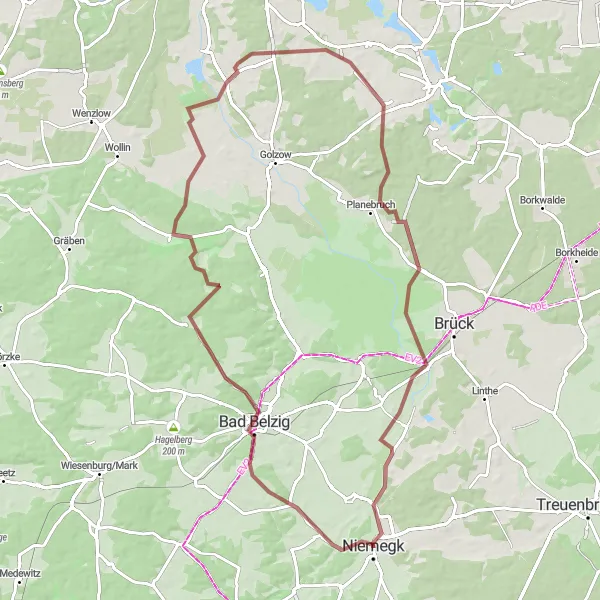 Map miniature of "Exploring the Katzenberge Gravel Route" cycling inspiration in Brandenburg, Germany. Generated by Tarmacs.app cycling route planner