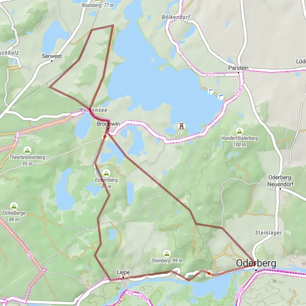 Map miniature of "Oderberg to Galgenberg Gravel Route" cycling inspiration in Brandenburg, Germany. Generated by Tarmacs.app cycling route planner