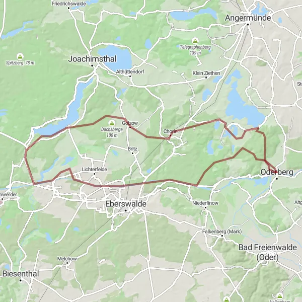 Karten-Miniaturansicht der Radinspiration "Rund um Oderberg und Chorin" in Brandenburg, Germany. Erstellt vom Tarmacs.app-Routenplaner für Radtouren