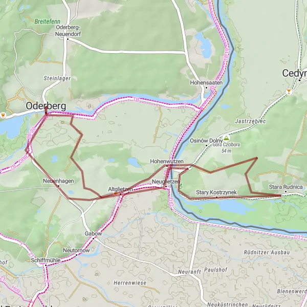 Map miniature of "Oderberg Nature Escape" cycling inspiration in Brandenburg, Germany. Generated by Tarmacs.app cycling route planner