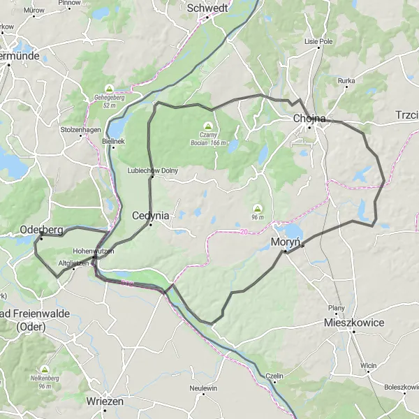 Map miniature of "Eastern Frontier Adventure" cycling inspiration in Brandenburg, Germany. Generated by Tarmacs.app cycling route planner