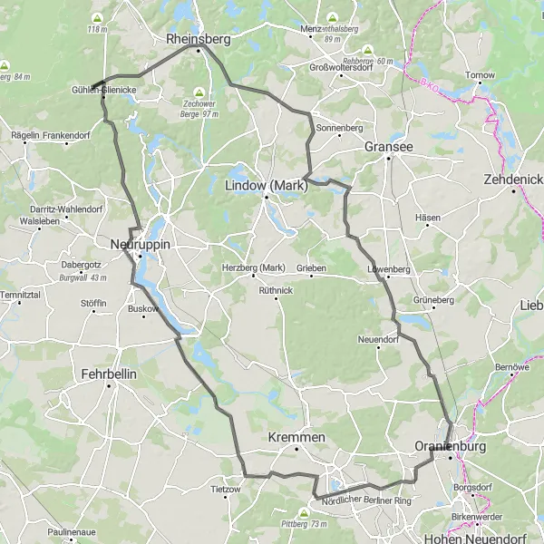 Map miniature of "Riding Through Countryside Roads and Pristine Lakes Road Cycling Route" cycling inspiration in Brandenburg, Germany. Generated by Tarmacs.app cycling route planner