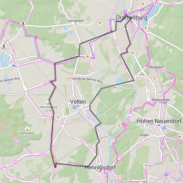 Map miniature of "Oranienburg Loop" cycling inspiration in Brandenburg, Germany. Generated by Tarmacs.app cycling route planner