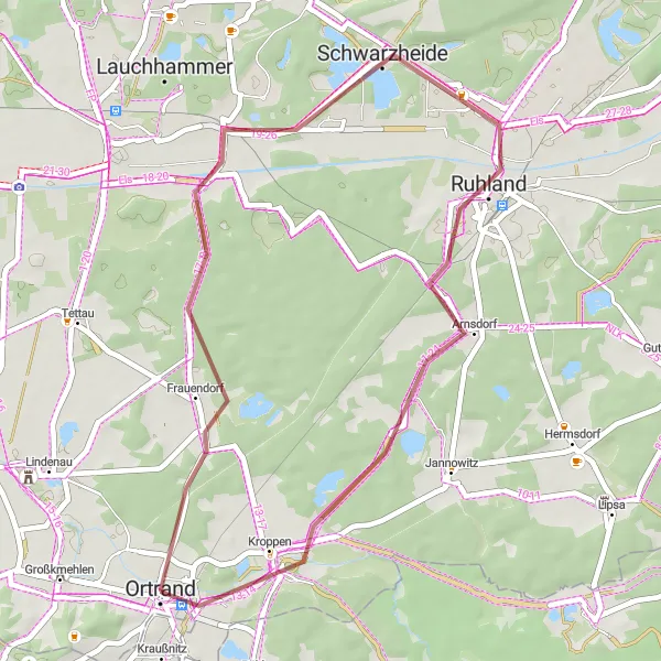 Map miniature of "Discovering Frauendorf" cycling inspiration in Brandenburg, Germany. Generated by Tarmacs.app cycling route planner