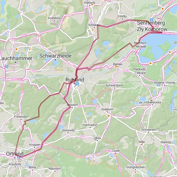 Map miniature of "Exploring the Lusatian Lake District" cycling inspiration in Brandenburg, Germany. Generated by Tarmacs.app cycling route planner