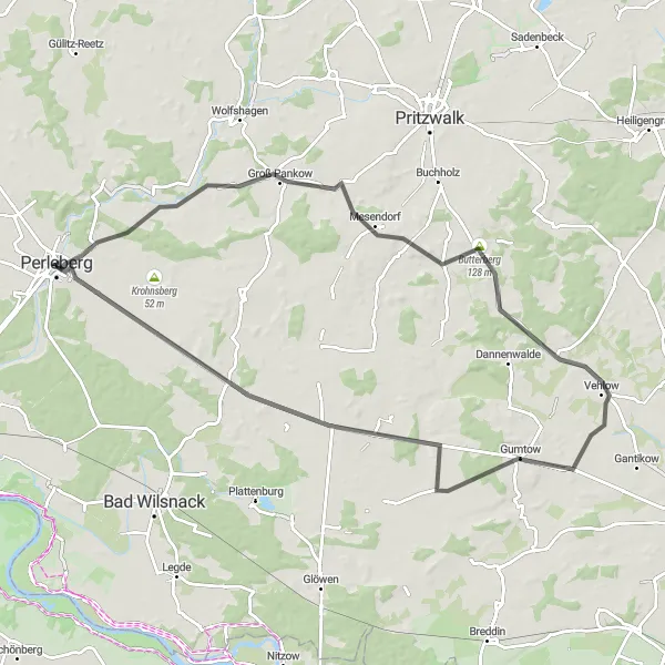 Map miniature of "Perleberg - Groß Pankow Loop" cycling inspiration in Brandenburg, Germany. Generated by Tarmacs.app cycling route planner