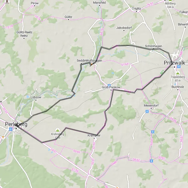 Map miniature of "Perleberg - Pritzwalk Scenic Tour" cycling inspiration in Brandenburg, Germany. Generated by Tarmacs.app cycling route planner