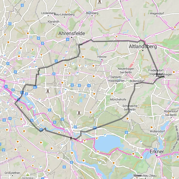 Map miniature of "Petershagen Road Escape" cycling inspiration in Brandenburg, Germany. Generated by Tarmacs.app cycling route planner