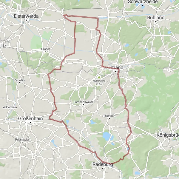 Map miniature of "Plessa - Knochenberg Gravel Loop" cycling inspiration in Brandenburg, Germany. Generated by Tarmacs.app cycling route planner