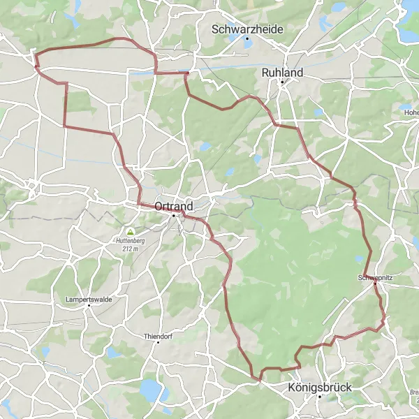 Map miniature of "Plessa - Großkmehlen Gravel Loop" cycling inspiration in Brandenburg, Germany. Generated by Tarmacs.app cycling route planner