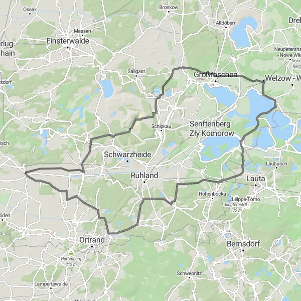 Map miniature of "Lauchhammer - Plessa Loop" cycling inspiration in Brandenburg, Germany. Generated by Tarmacs.app cycling route planner