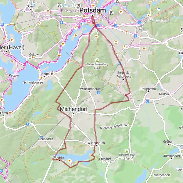 Karten-Miniaturansicht der Radinspiration "Berge und Aussichtspunkte in der Nähe von Potsdam" in Brandenburg, Germany. Erstellt vom Tarmacs.app-Routenplaner für Radtouren