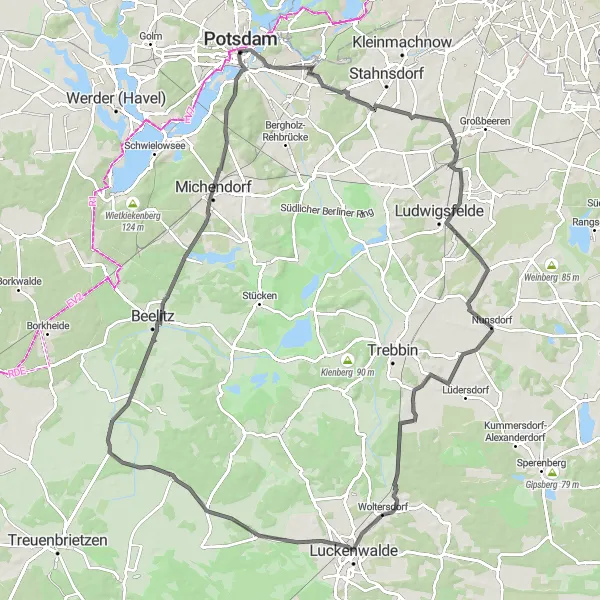 Map miniature of "Scenic Delights: Potsdam Road Tour" cycling inspiration in Brandenburg, Germany. Generated by Tarmacs.app cycling route planner