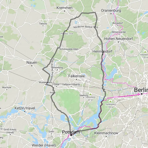 Map miniature of "Potsdam Road Expedition" cycling inspiration in Brandenburg, Germany. Generated by Tarmacs.app cycling route planner