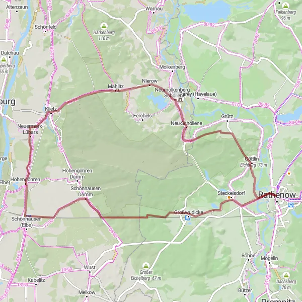 Map miniature of "The Buckow Loop" cycling inspiration in Brandenburg, Germany. Generated by Tarmacs.app cycling route planner