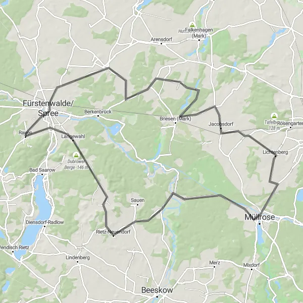 Map miniature of "Brandenburg Adventure" cycling inspiration in Brandenburg, Germany. Generated by Tarmacs.app cycling route planner