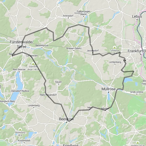 Map miniature of "Exploring Rauen and Surroundings" cycling inspiration in Brandenburg, Germany. Generated by Tarmacs.app cycling route planner