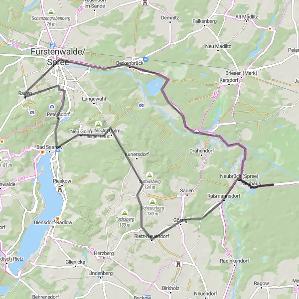 Map miniature of "Scenic Road Cycling near Rauen" cycling inspiration in Brandenburg, Germany. Generated by Tarmacs.app cycling route planner