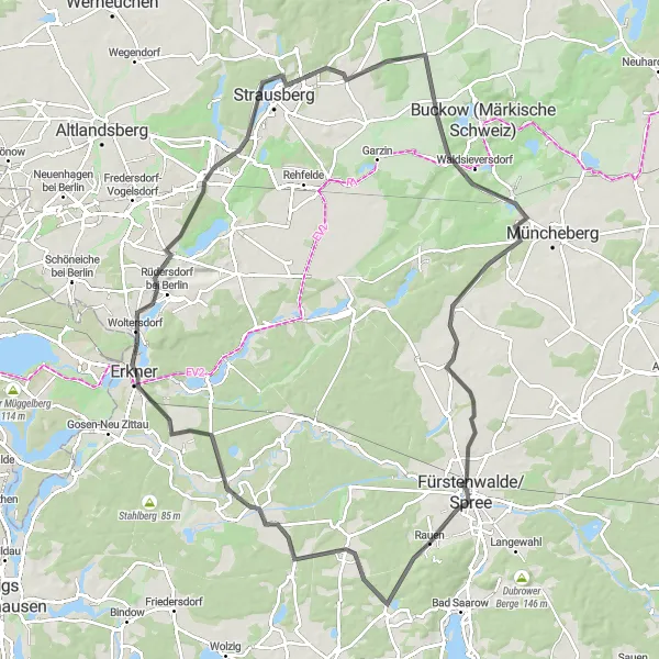 Map miniature of "Rauen Loop" cycling inspiration in Brandenburg, Germany. Generated by Tarmacs.app cycling route planner