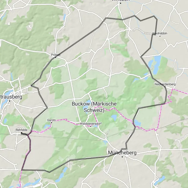 Map miniature of "Brandenburg Countryside" cycling inspiration in Brandenburg, Germany. Generated by Tarmacs.app cycling route planner