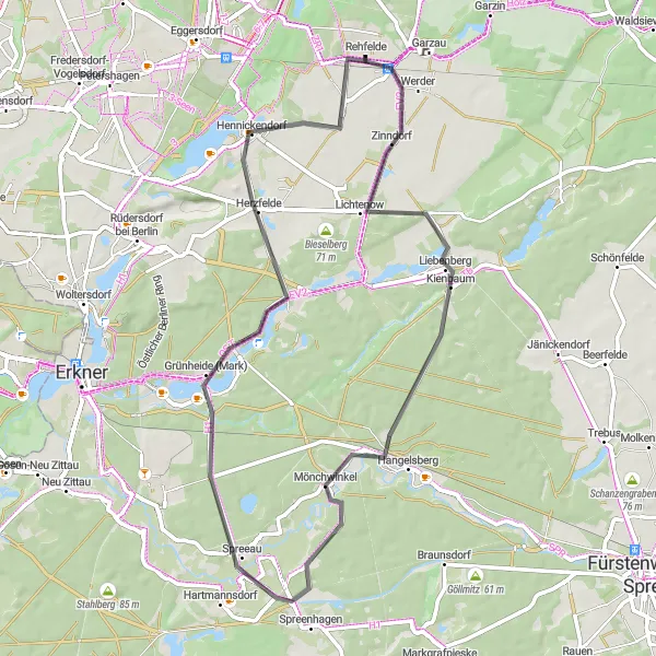 Map miniature of "Rural Charm Loop" cycling inspiration in Brandenburg, Germany. Generated by Tarmacs.app cycling route planner