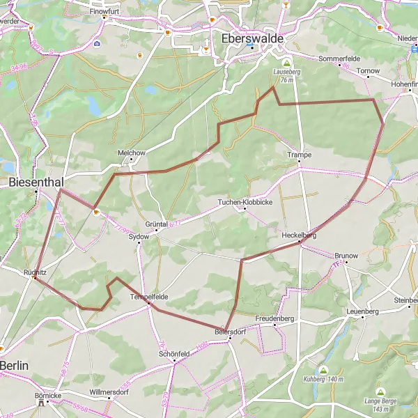 Map miniature of "Gravel Adventure" cycling inspiration in Brandenburg, Germany. Generated by Tarmacs.app cycling route planner