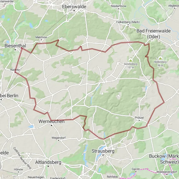 Map miniature of "Gravel Adventure: Rüdnitz to Eichberg" cycling inspiration in Brandenburg, Germany. Generated by Tarmacs.app cycling route planner