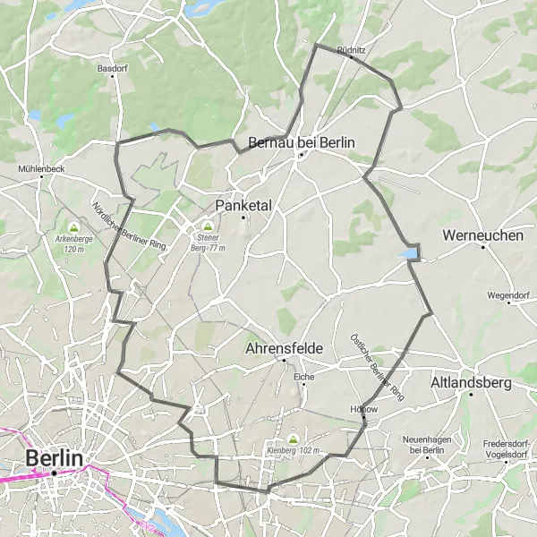 Map miniature of "Countryside Escape" cycling inspiration in Brandenburg, Germany. Generated by Tarmacs.app cycling route planner