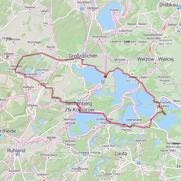 Map miniature of "Großräschen Gravel Loop" cycling inspiration in Brandenburg, Germany. Generated by Tarmacs.app cycling route planner