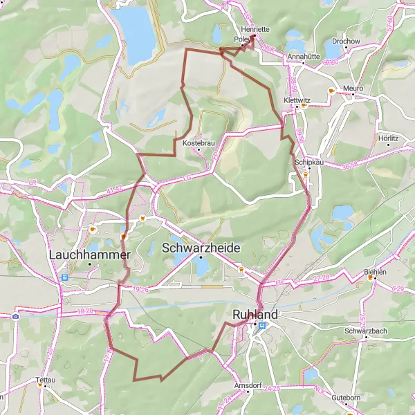 Map miniature of "Gravel adventure around Sallgast" cycling inspiration in Brandenburg, Germany. Generated by Tarmacs.app cycling route planner