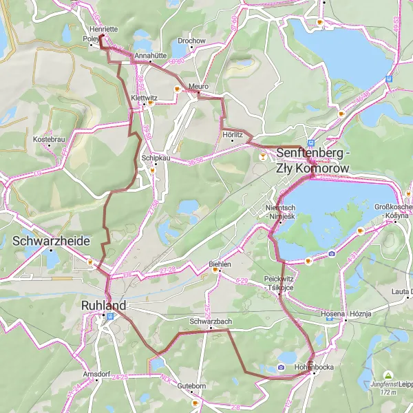 Karten-Miniaturansicht der Radinspiration "Gravelroute Senftenberg - Zły Komorow" in Brandenburg, Germany. Erstellt vom Tarmacs.app-Routenplaner für Radtouren