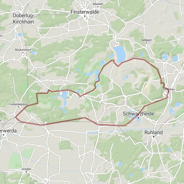 Karten-Miniaturansicht der Radinspiration "Lauchhammer-West und Plessa entdecken" in Brandenburg, Germany. Erstellt vom Tarmacs.app-Routenplaner für Radtouren