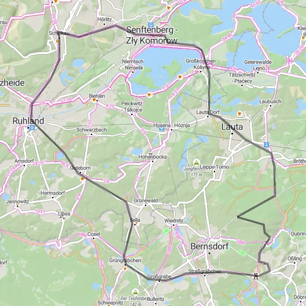 Map miniature of "Schipkau - Ruhland Road Round-Trip" cycling inspiration in Brandenburg, Germany. Generated by Tarmacs.app cycling route planner