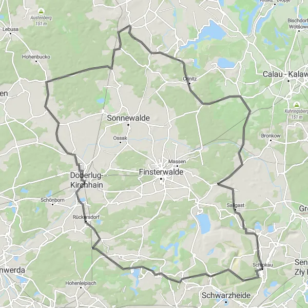 Karten-Miniaturansicht der Radinspiration "Die Runde der Tschischerasche Berge" in Brandenburg, Germany. Erstellt vom Tarmacs.app-Routenplaner für Radtouren