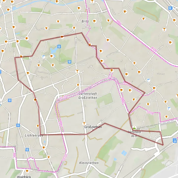 Map miniature of "Ride through Nature and History: Großziethen and Britzer Mühle" cycling inspiration in Brandenburg, Germany. Generated by Tarmacs.app cycling route planner