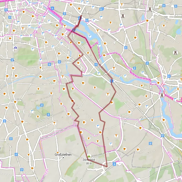 Map miniature of "Discovering Schönefeld: Gravel Adventure" cycling inspiration in Brandenburg, Germany. Generated by Tarmacs.app cycling route planner